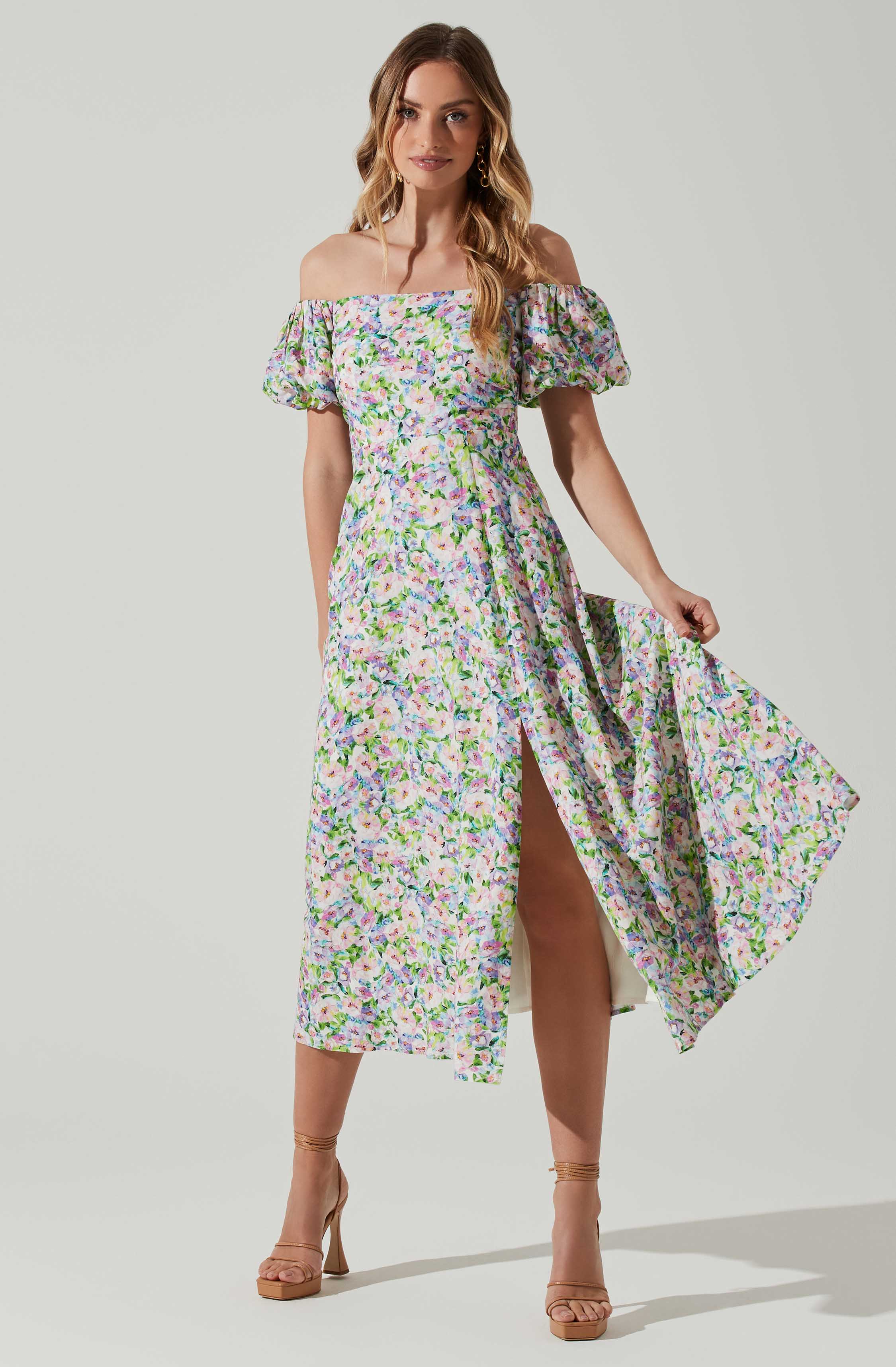 Off Shoulder Puff Sleeve Midi Dress ASTR The Label