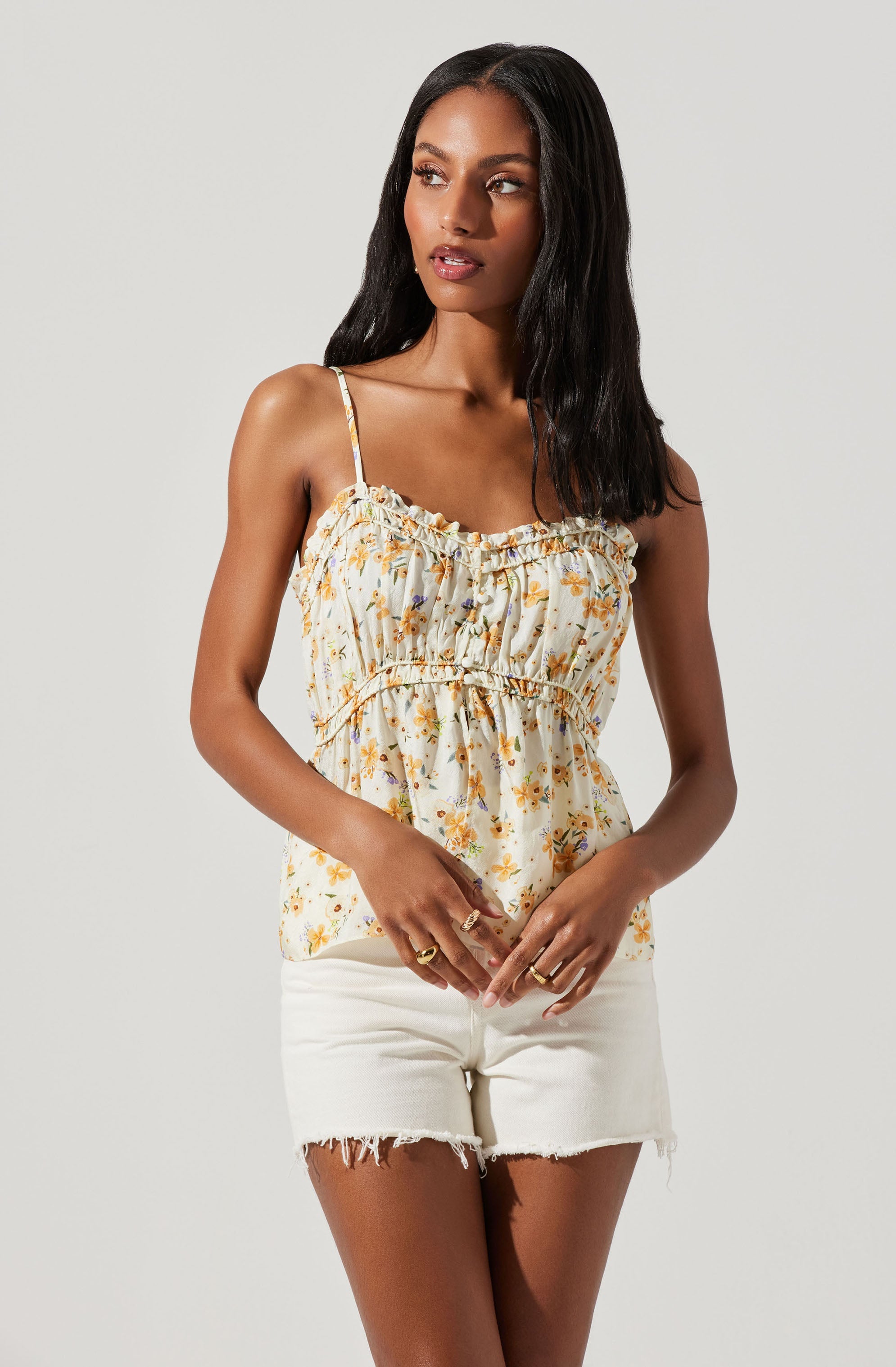 Ruched Babydoll Floral Cami