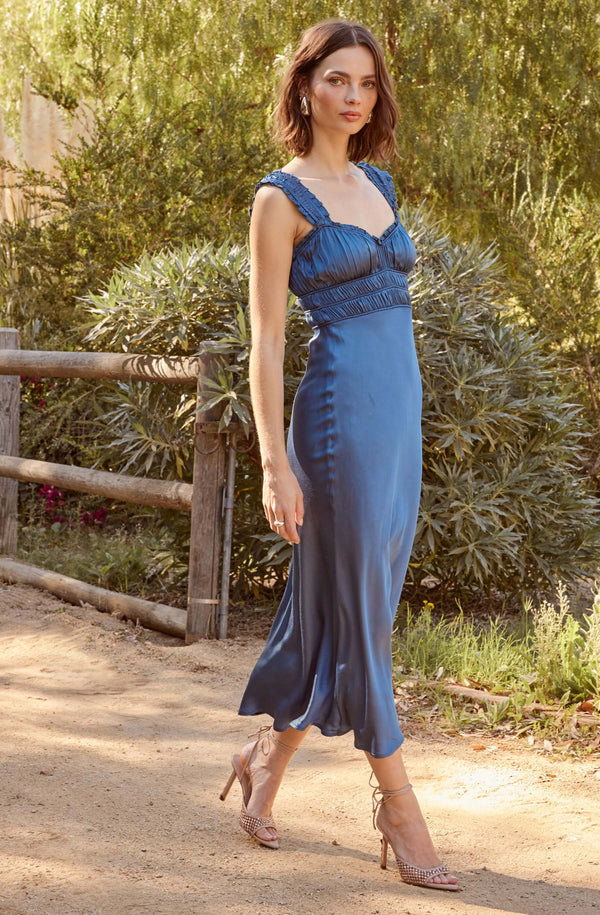 Enola Satin Smocked Midi Dress - ASTR the Label Enola Satin Smocked Midi Dress - ASTR the Label