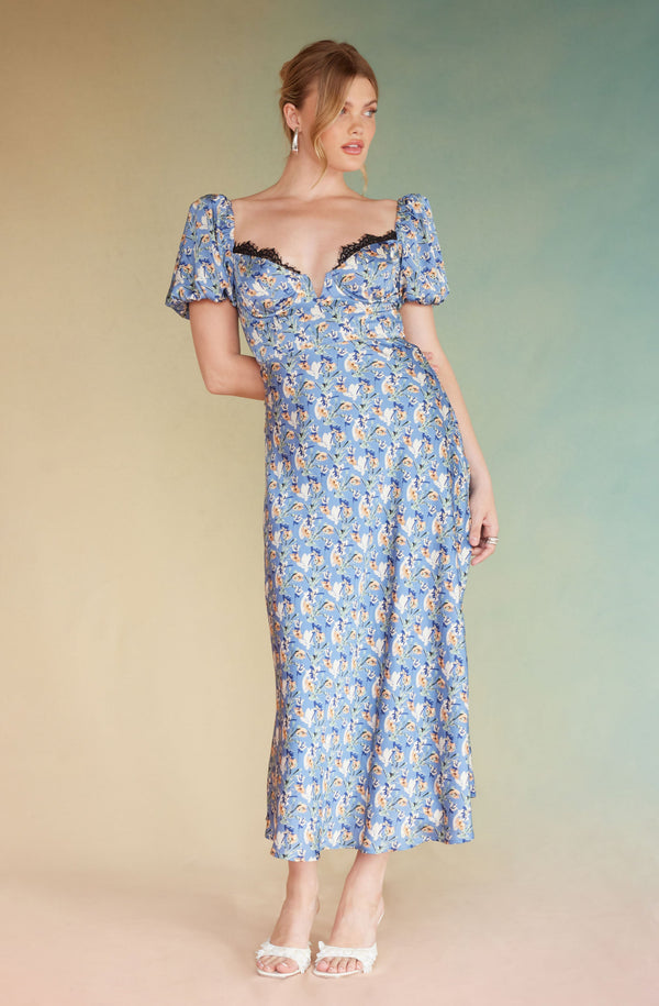 Sylvie Floral Bustier Maxi Dress Blue orange floral XS