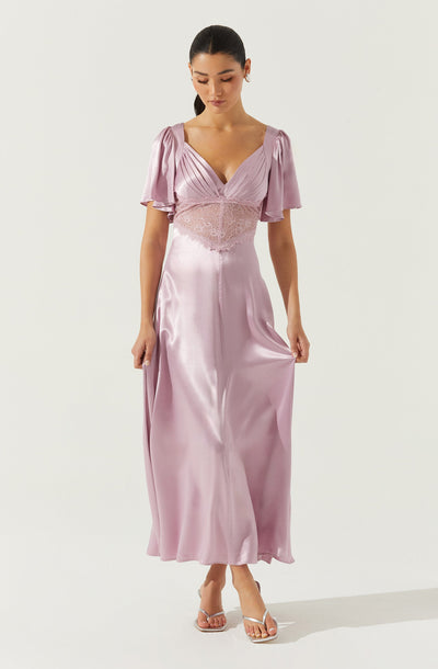 ASTR the Label Women's Aurelia Flutter Sleeve Lace Inset Dress - Dusty Pink - Size M ASTR the Label Women's Aurelia Flutter Sleeve Lace Inset Dress - Dusty Pink - Size M