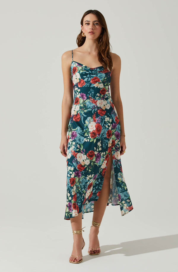 ASTR the Label | Gaia Floral Midi Dress | Size XS | Teal-Raspberry Floral ASTR the Label | Gaia Floral Midi Dress | Size XS | Teal-Raspberry Floral