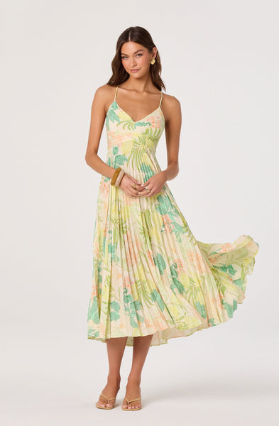 blythe floral pleated midi dress Blythe Floral Plisse Midi Dress