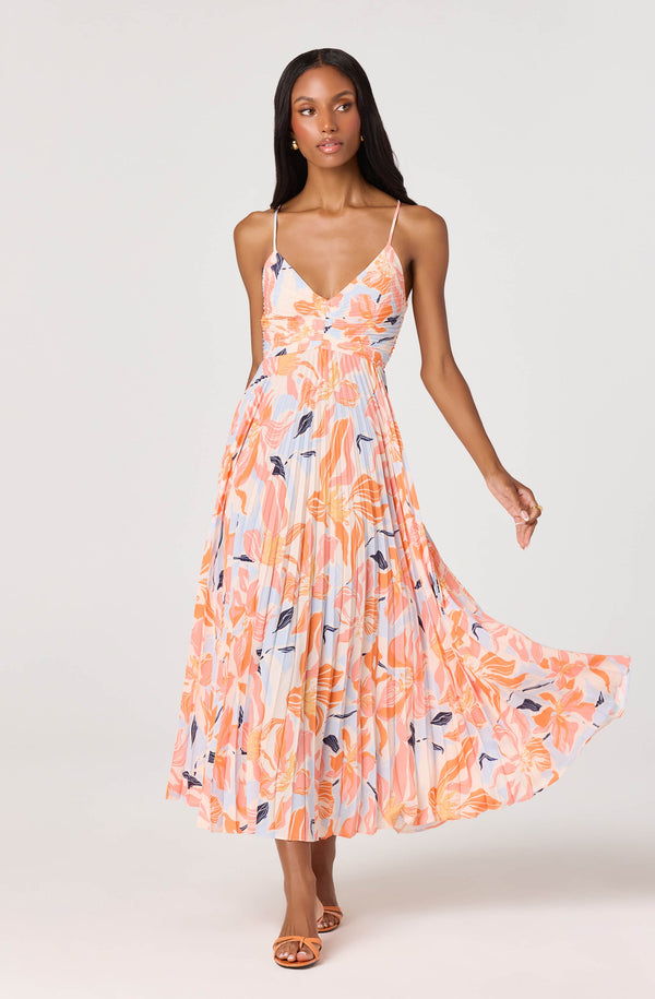 Blythe Floral Plisse Midi Dress