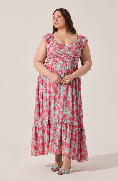 ASTR the Label | Primrose Floral Strappy Back Maxi Dress in Plus Size - Pink Aqua Floral | Size 2X ASTR the Label | Primrose Floral Strappy Back Maxi Dress in Plus Size - Pink Aqua Floral | Size 2X