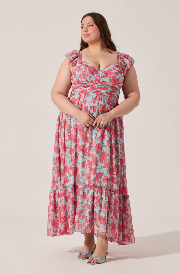 Astr The Label | Primrose Floral Strappy Back Maxi Dress in Plus Size - Pink Aqua Floral | Size 3X Astr The Label | Primrose Floral Strappy Back Maxi Dress in Plus Size - Pink Aqua Floral | Size 3X