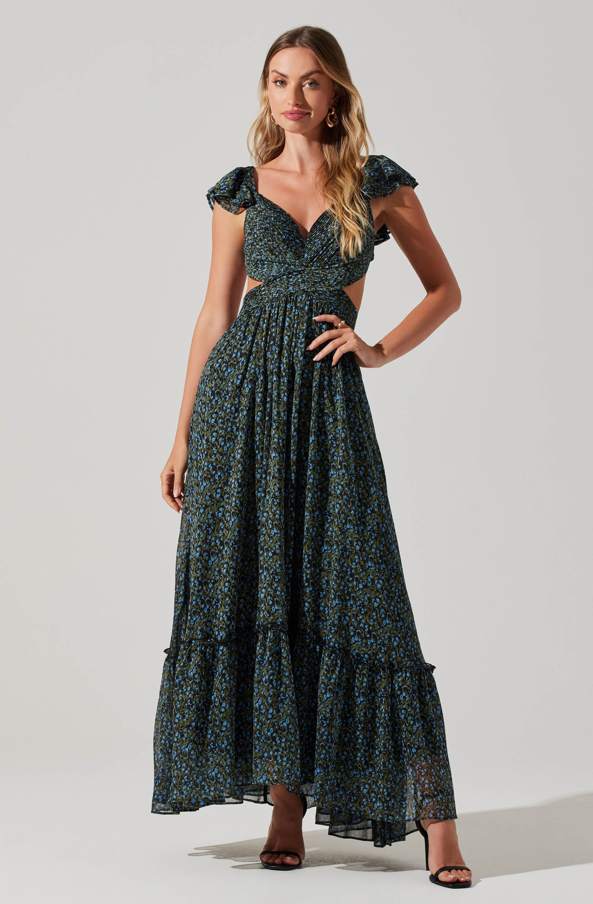 knee length dresses for ladies Astr The Label | Primrose Floral Strappy Back Maxi Dress in Plus Size - Pink Aqua Floral main image 1