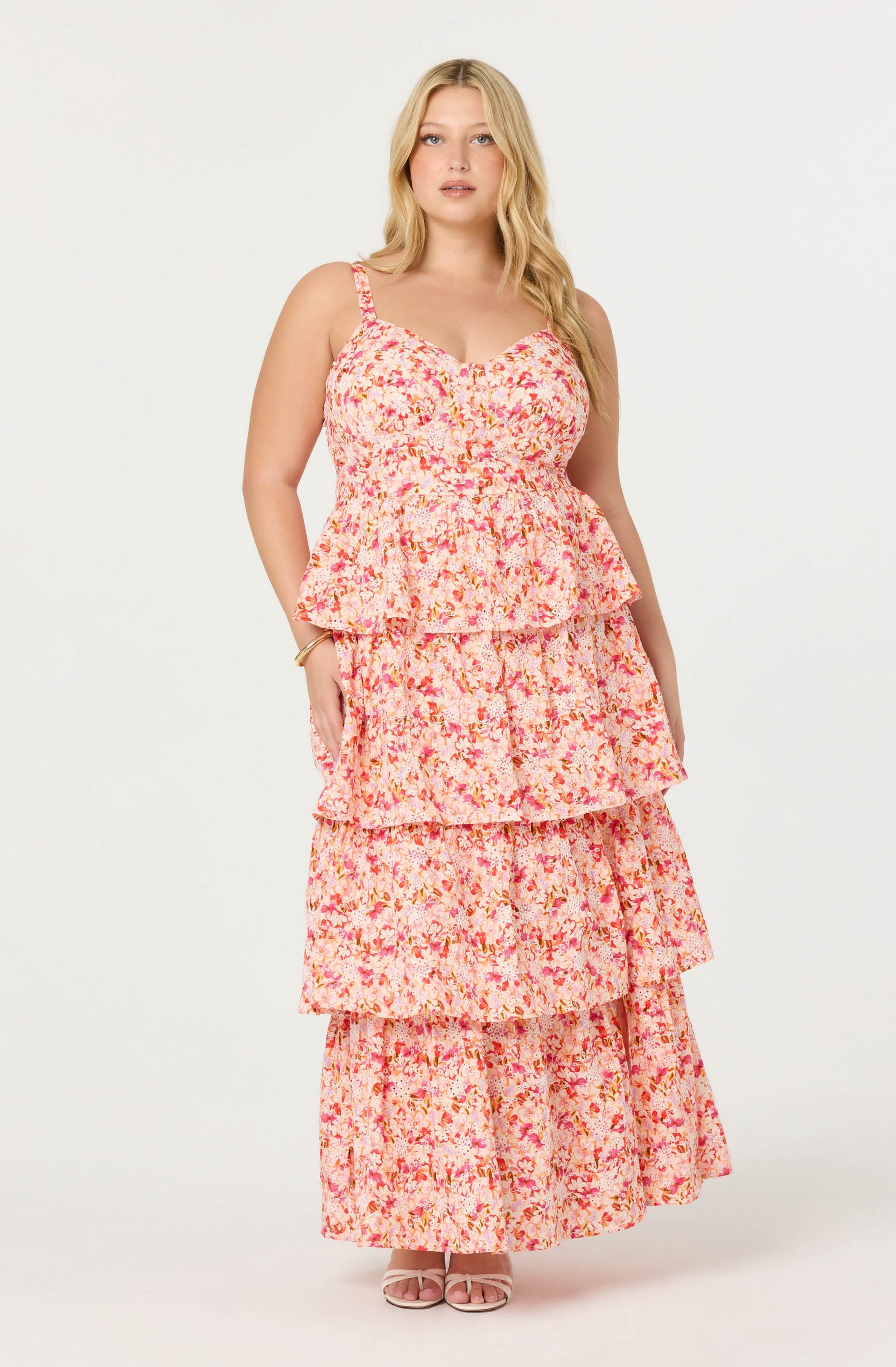 Midsummer Eyelet Tiered Floral Maxi Dress