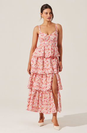astr tiered floral cutout midi dress Midsummer Eyelet Tiered Floral Maxi Dress