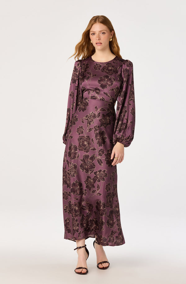 purple dress floral ASTR the Label | Quinn Cutout Maxi in Plum Floral Accessories - Hot Sale PARTY EDIT Chiffon dress Make a statement at Duration:Postal Try on