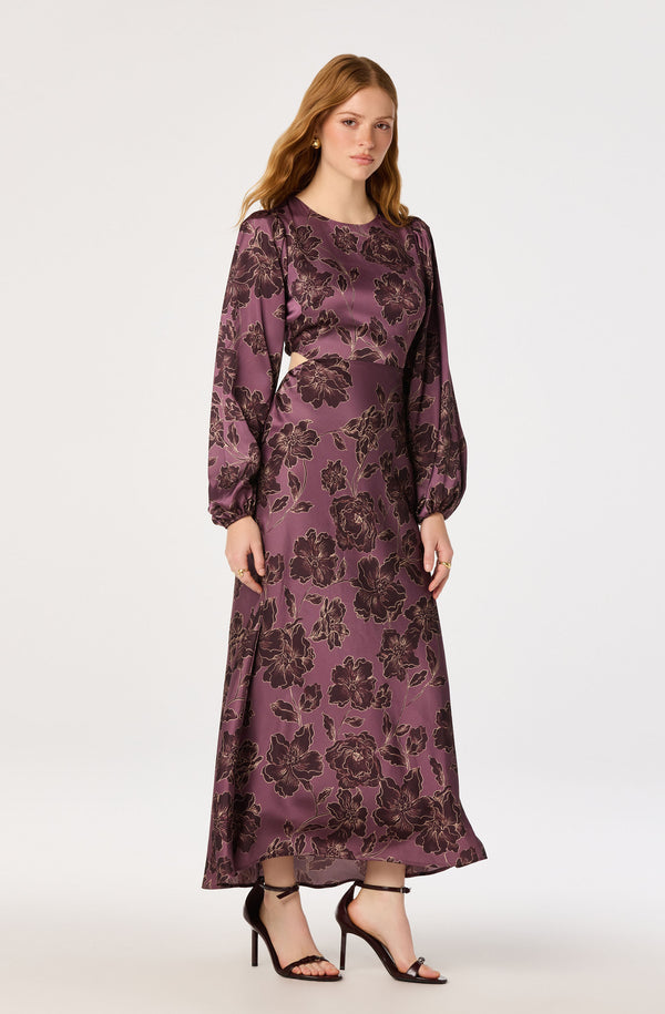 ASTR the Label | Quinn Floral Cutout Maxi Dress in Plum Floral