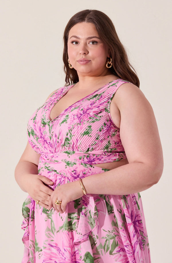 Astr The Label | Noya Floral Cutout Maxi Dress in Plus Size - Pink Floral | Size 1x Astr The Label | Noya Floral Cutout Maxi Dress in Plus Size - Pink Floral | Size 1x