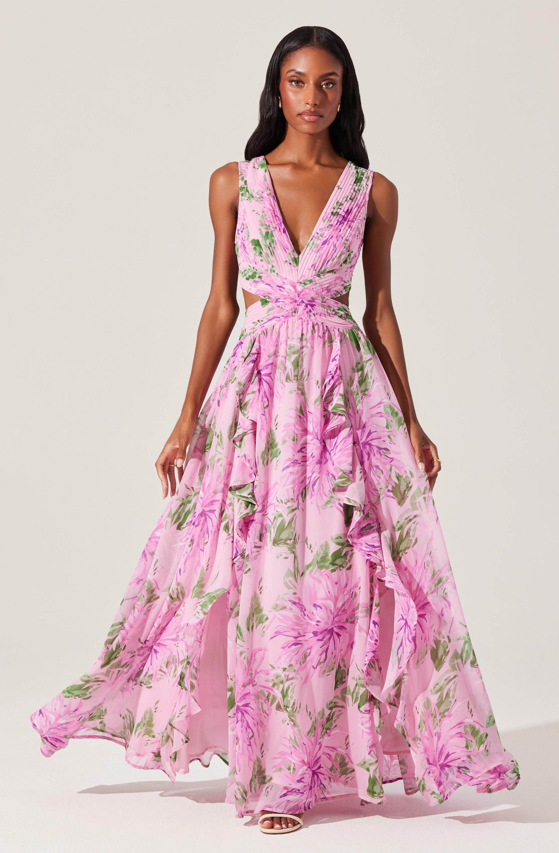 strapless open back dress Astr The Label | Noya Floral Cutout Maxi Dress in Plus Size - Pink Floral