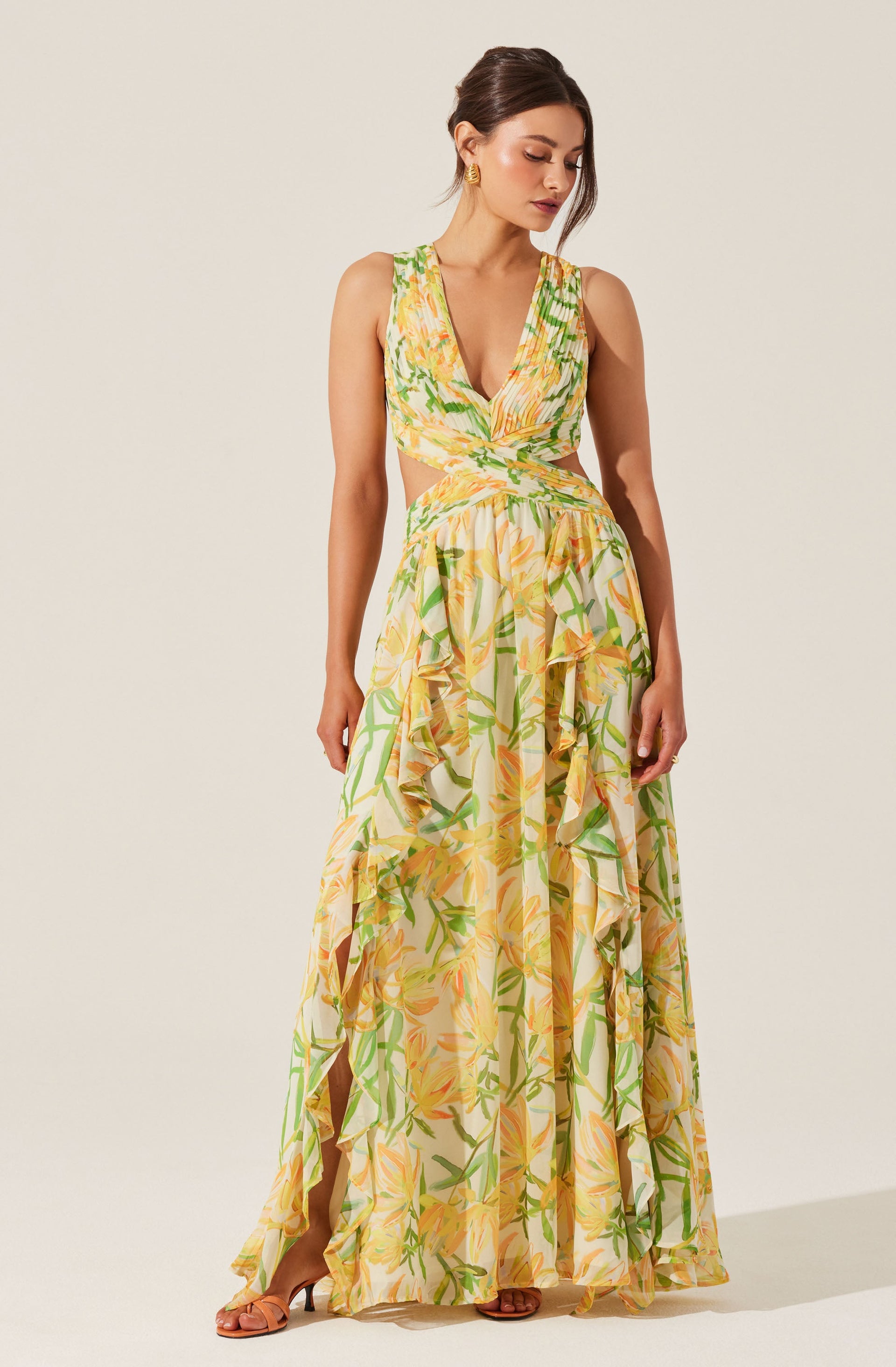 slim fit dress slacks Noya Floral Cutout Maxi Dress