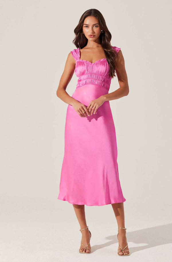 Enola Satin Smocked Midi Dress - ASTR the Label Enola Satin Smocked Midi Dress - ASTR the Label