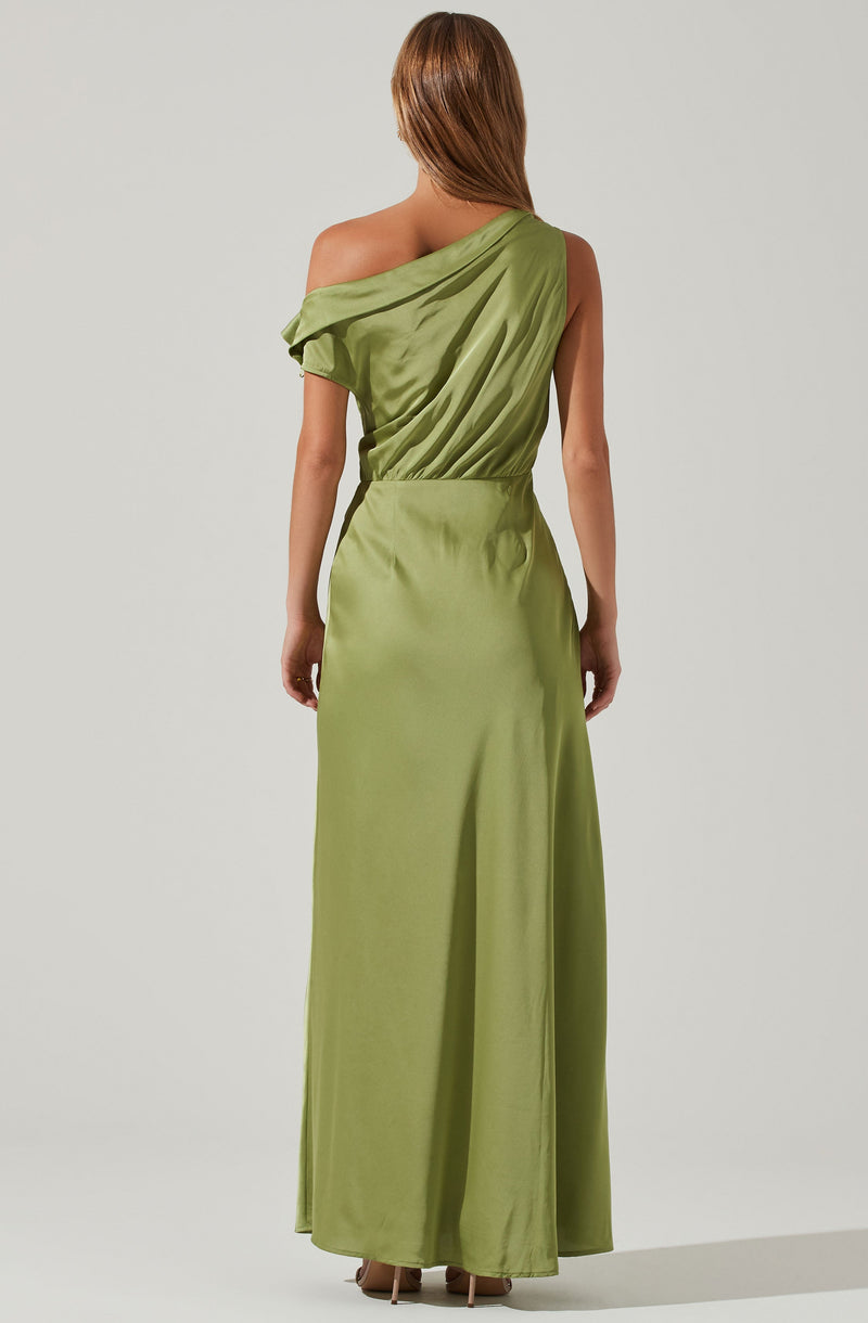 Green One Shoulder Flare Dress - This dress is ideal for a summer brunch. It emphasizes a one shoulder neckline that draws attention.