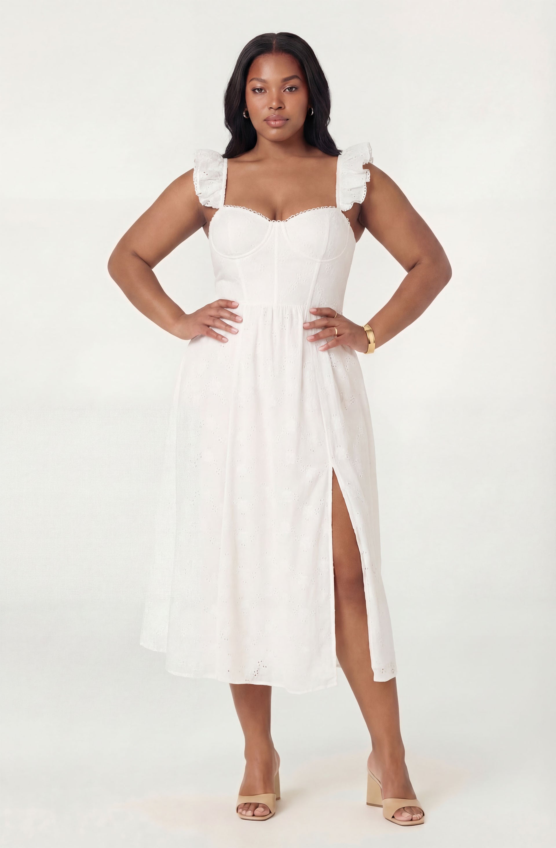 Wedelia Ruffle Strap Eyelet Corset Midi Dress