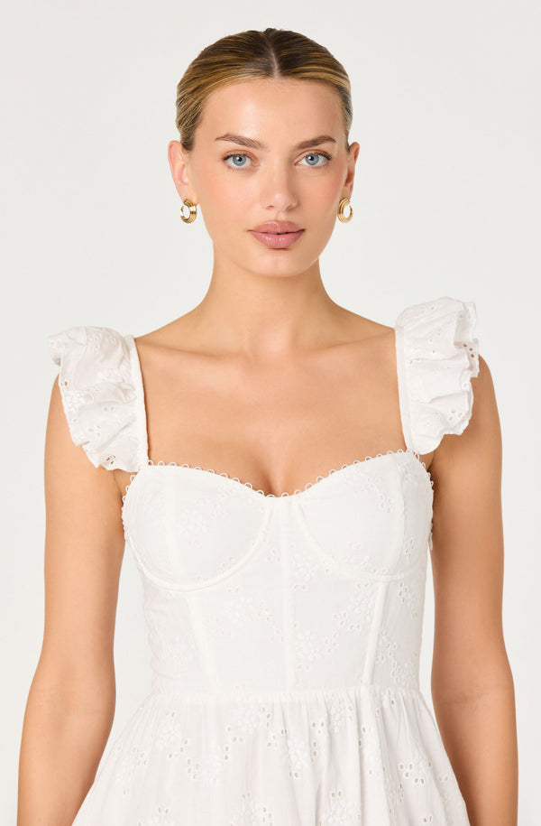Wedelia Ruffle Strap Eyelet Corset Midi Dress - ASTR the Label