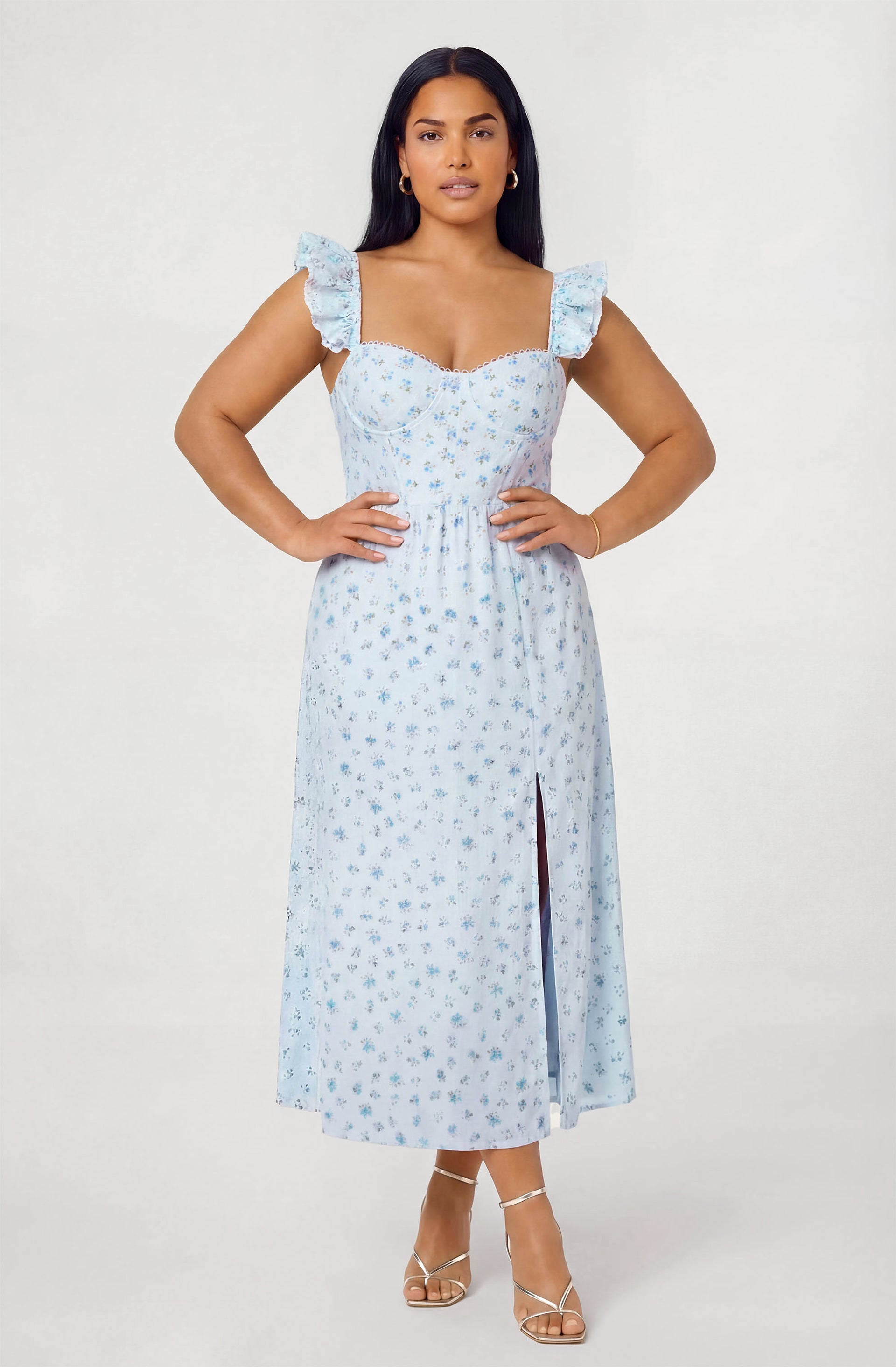 Wedelia Ruffle Strap Eyelet Corset Midi Dress
