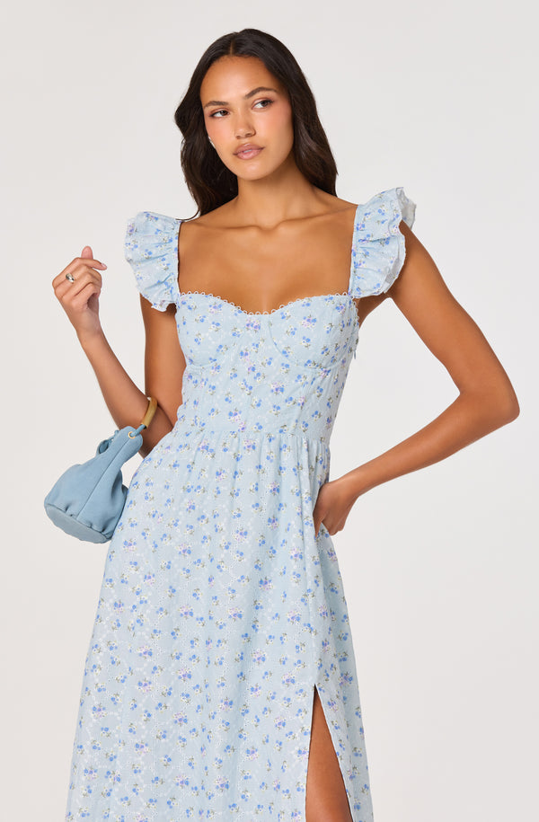 white christmas dresses Wedelia Ruffle Strap Eyelet Corset Midi Dress