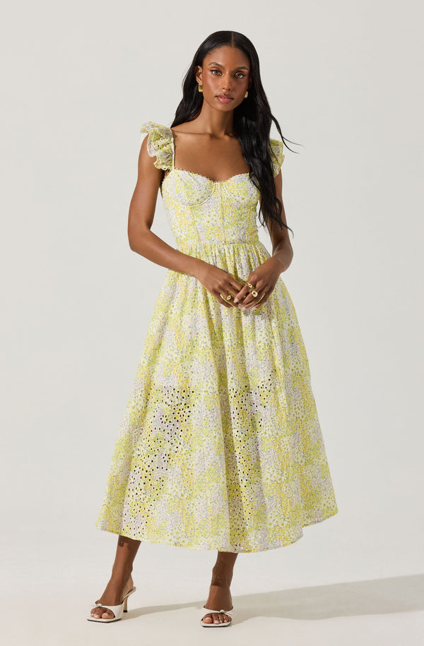 Wedelia Eyelet Bustier Floral Midi Dress - ASTR the Label Wedelia Eyelet Bustier Floral Midi Dress - ASTR the Label