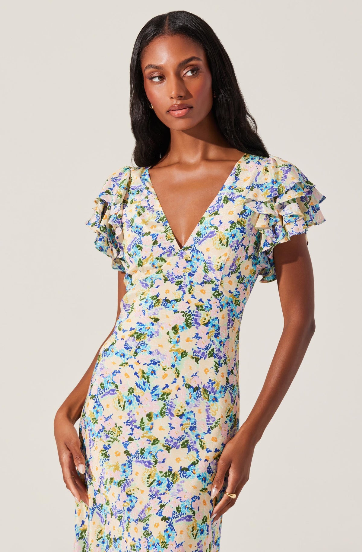 Celestine Floral Flutter Sleeve Midi Dress