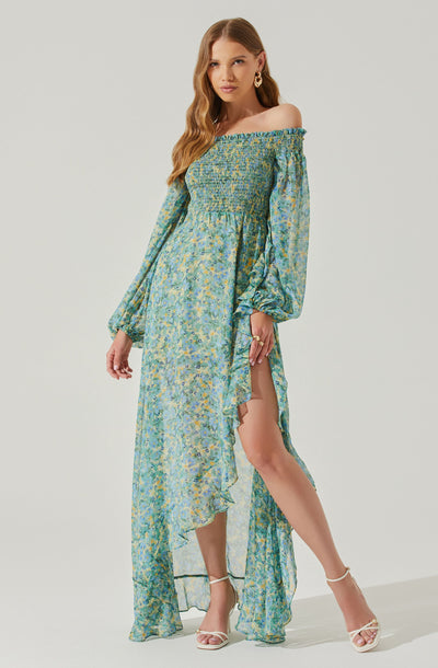 Katlynne Floral Off Shoulder Long Sleeve Maxi Dress