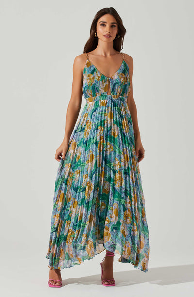 Loralee Pleated Floral Maxi Dress