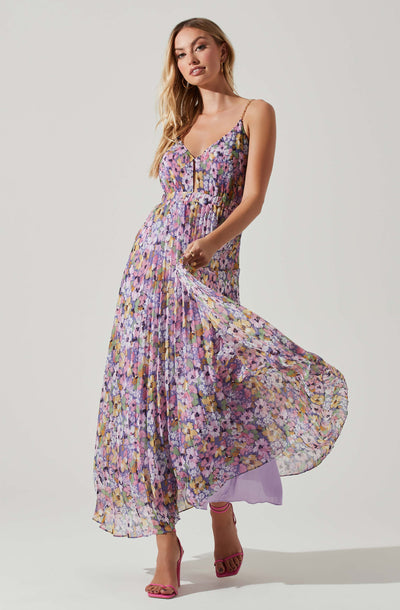 Loralee Pleated Floral Maxi Dress
