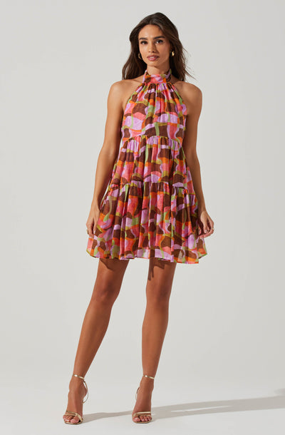 Joetta Abstract Print Halter Mini Dress
