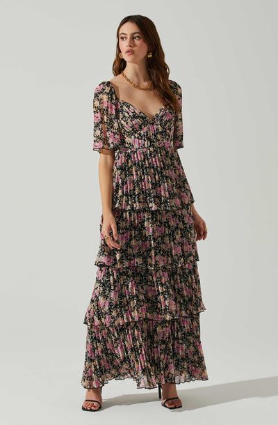 Gracelynn Tiered Short Sleeve Floral Maxi Dress