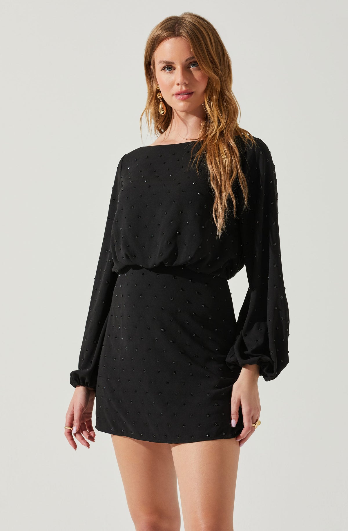 Black Rhinestone Cutout Long Sleeve Mini Dress | Womens | X-Large (Available in L) | 100% Polyester | Lulus