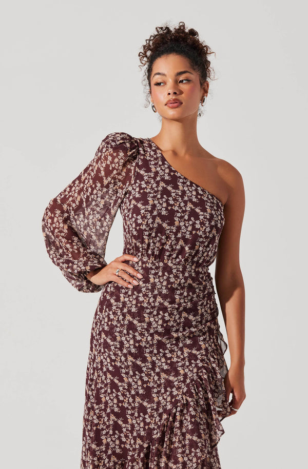 knee length dresses for ladies Calista Floral One Shoulder Midi Dress