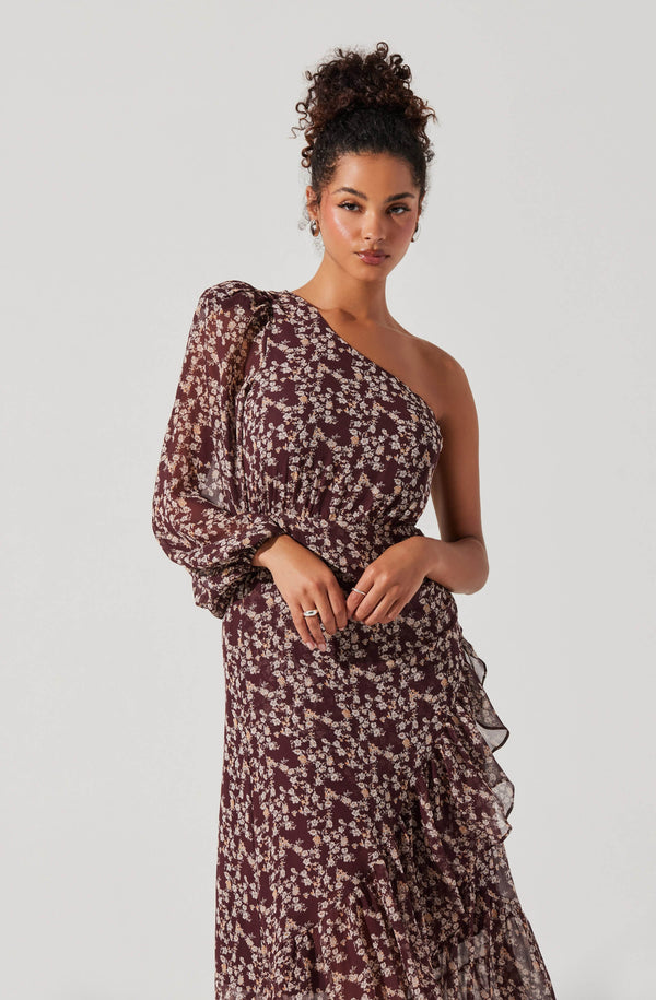 Calista Floral One Shoulder Midi Dress