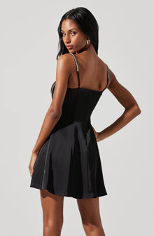 Astr The Label Mina Satin Rhinestone Trim Mini Dress Black / S