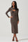 Rosella Metallic Cutout Long Sleeve Midi Dress