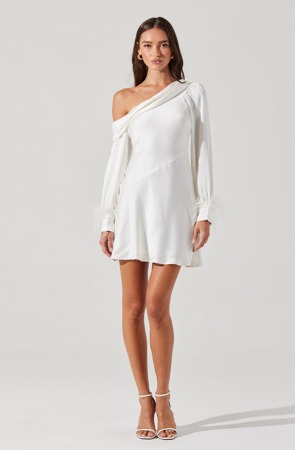 knee length dresses for ladies Jewel Neck Dress with Embroidered & Feather Cuff – Catherine Regehr