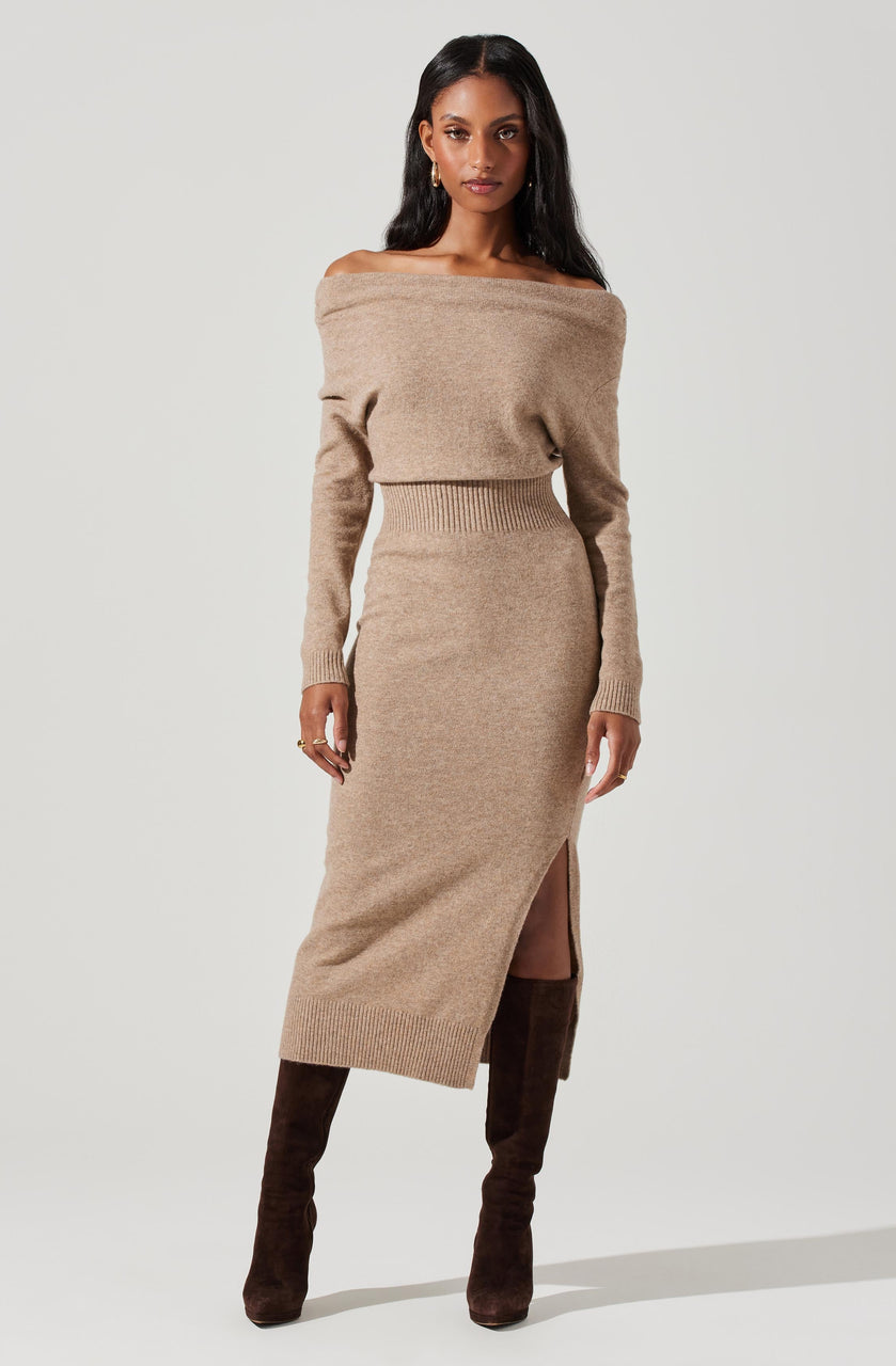 Cora Off Shoulder Midi Sweater Dress
