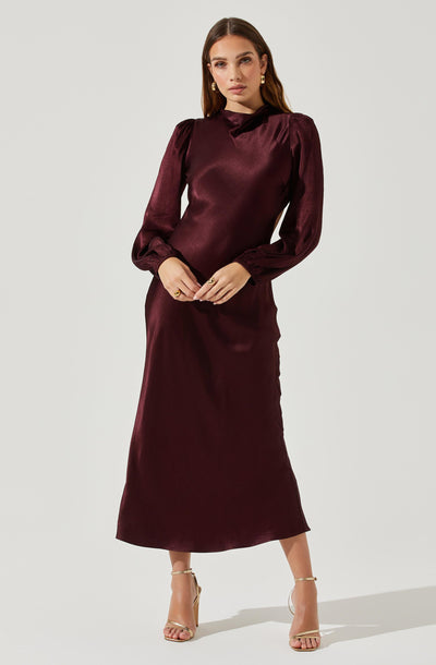 Samara Satin Cutout Long Sleeve Midi Dress