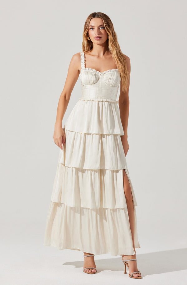 slim fit dress slacks Strapless Smocked Ruffle-Top Maxi Dress – New York & Company main image 0