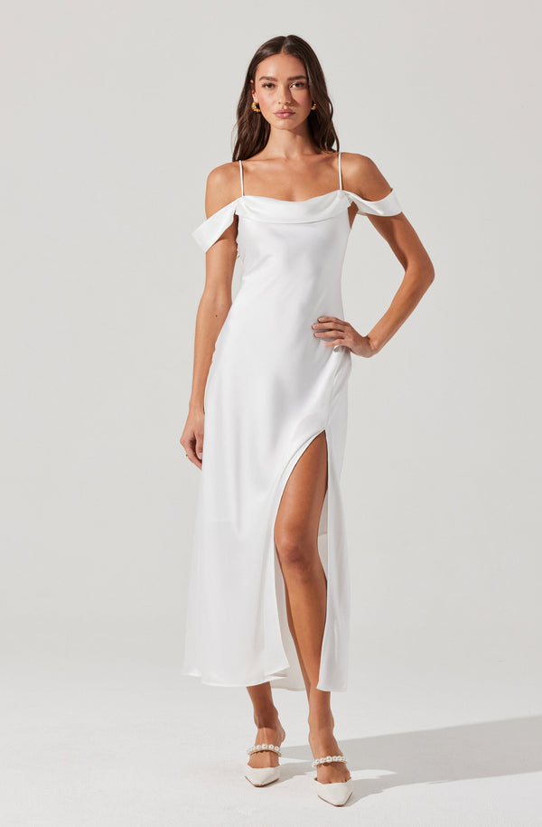 chinese dress ladies Ivory Open Shoulder Maxi Dress With Slit main image 1