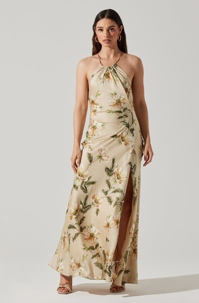 Elynor Satin Floral Halter Maxi Dress – ASTR The Label
