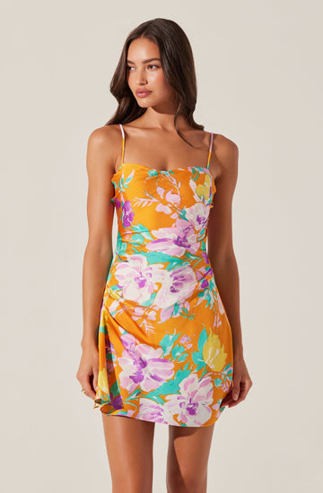Cerinthe Satin Floral Mini Dress