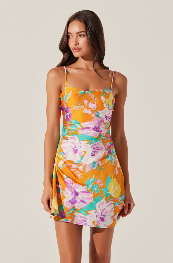 bright floral mini dress Cerinthe Satin Floral Mini Dress