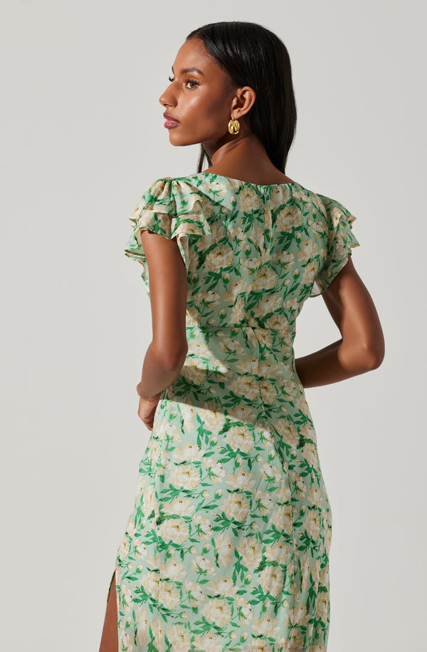 Floral Smocked Top Maxi Dress With Flutter Sleeves Kranda Women's Summer  Floral Maxi Dress - Flutter Sleeves, Smocked Top, Green, Size M Floral  Print Dress