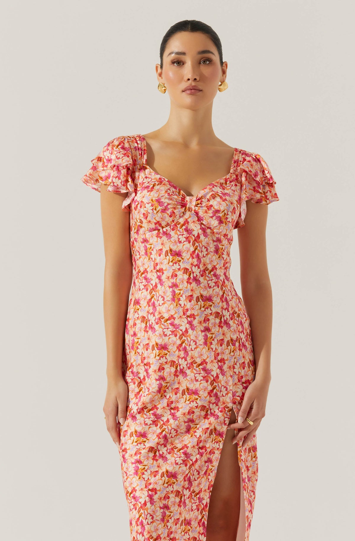 Bubble Sleeves Pink Butterfly Pattern Midi Dresses, Lovely Party Dresses, Newest Prom Dresses Bubble Sleeves Pink Butterfly Pattern Midi Dresses, Lovely Party Dresses, Newest Prom Dresses
