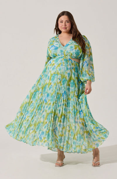 Astr The Label | Revery Floral Long Sleeve Maxi Dress in Plus Size - Blue Green Abstract | Size 2X Astr The Label | Revery Floral Long Sleeve Maxi Dress in Plus Size - Blue Green Abstract | Size 2X