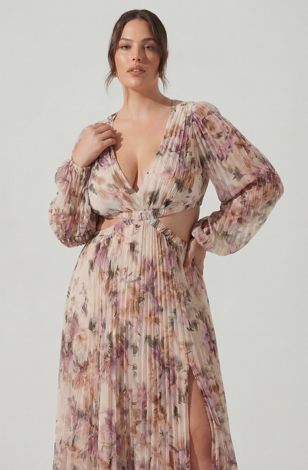 ASTR the Label | Revery Floral Long Sleeve Maxi Dress in Plus Size - Cream Pink Floral | Size 1X