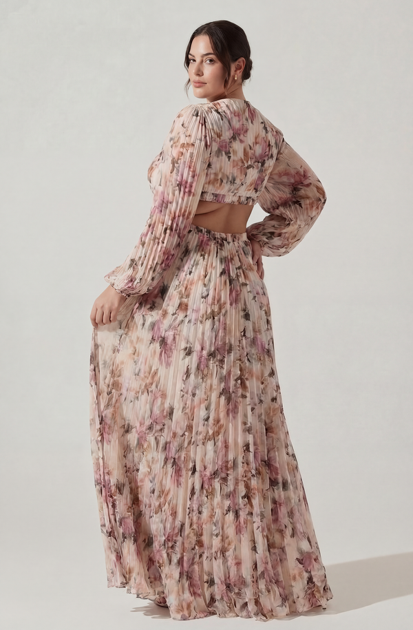 revery floral long sleeve maxi dress ASTR the Label | Revery Floral Long Sleeve Maxi Dress in Plus Size - Cream Pink Floral