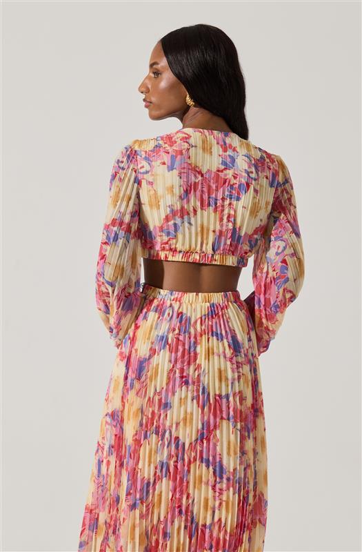 revery dress in cream pink floral knee length dresses for ladies Astr The Label Revery Dress